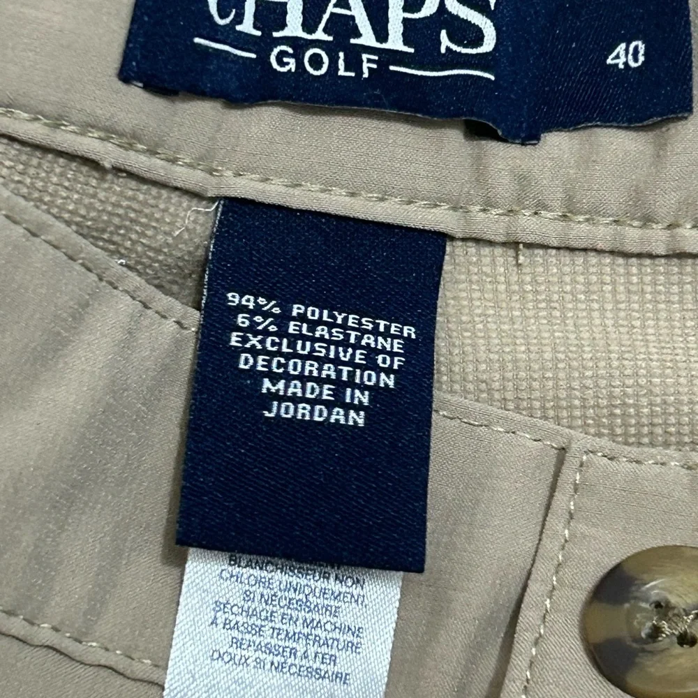 Chaps Shorts Golf Mens Khaki Stretch Zip Pockets Flat Front Cargo Sz 40